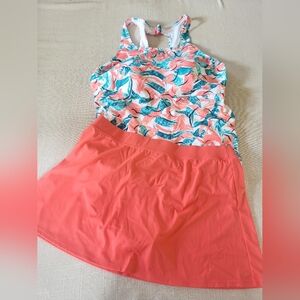 LL Bean Womans 16 Tankini Top & Size 14 Swim Skirt EUC